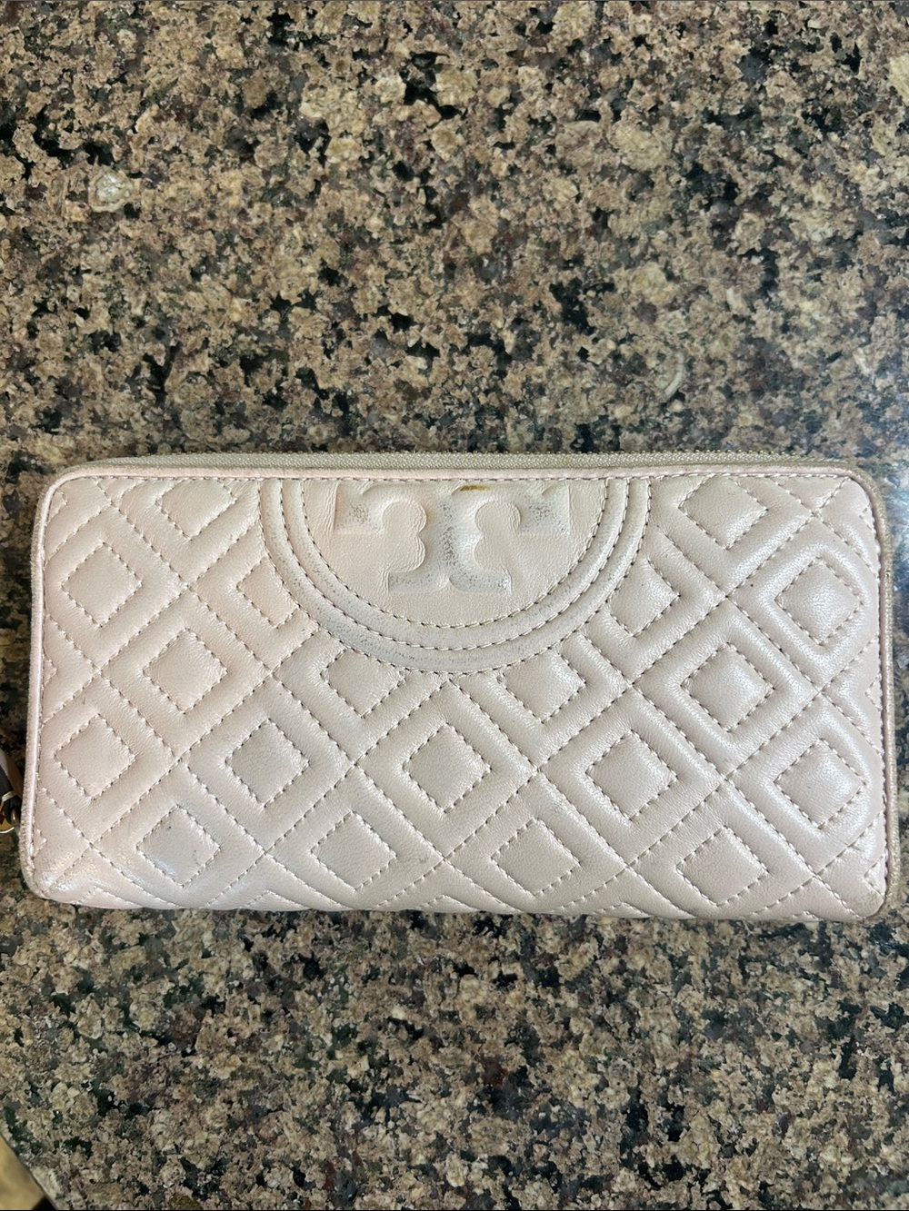 Tory Burch Quilted Zip-Around Wallet in Pale Blush
